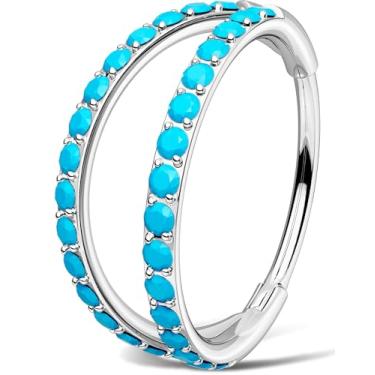 Imagem de OUFER Anéis de nariz turquesa para mulheres, aço cirúrgico 316L 20G, argola dupla, piercing de nariz, segmento articulado, lábio de septo, sobrancelha, cartilagem, concha, torre, hélice, tragus