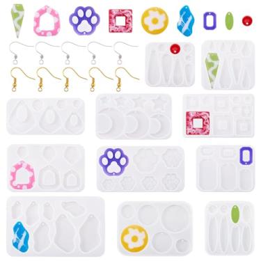 Imagem de Cheriswelry 11 kit de molde de brinco faça você mesmo, moldes de pingente de silicone, brincos pendentes, molde de fundição de resina, forma mista com ganchos de latão, para decoração de joias