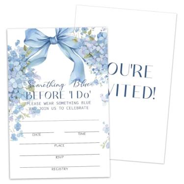 Imagem de Convites de chá de panela com envelopes, algo azul antes de fazer, 25 convites florais de preenchimento para novos casais, decorações de festa de casamento e chá de panela -N15