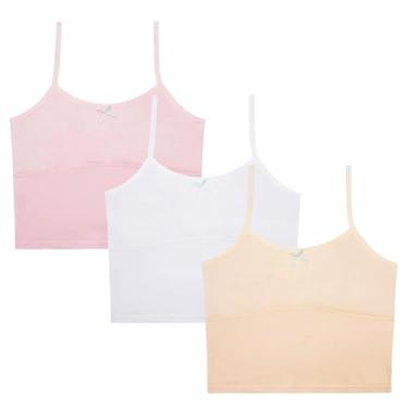 Imagem de DOCOLL Sutiãs de treinamento para adolescentes sutiãs de algodão para crianças de 7 a 12 anos, Mid1-branco/rosa/bege, 10-12 Anos