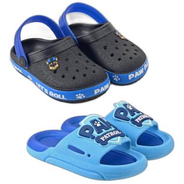 Imagem de Kit Sandália Papete E Chinelo Slide Bicolor 2 Pares Patrulha Kids Lanç