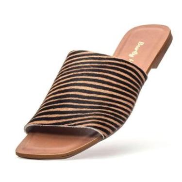 Imagem de Rasteirinha Feminina Couro Conforto Leve Sola Antiderrapante Listras Gênero:Feminino;Cor:;Tamanho:39-Feminino
