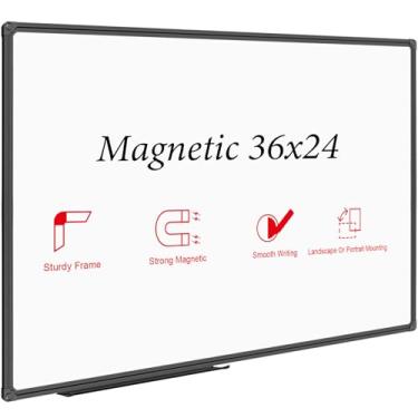 Imagem de JILoffice Quadro branco magnético/quadro branco, quadro apagável a seco 91 x 61 cm, moldura de alumínio preta para escritório, casa e escola