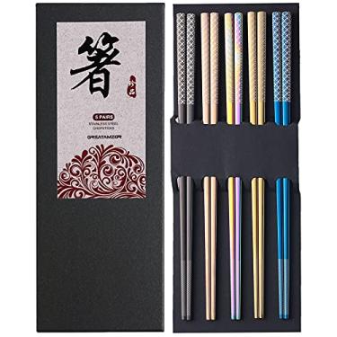 Imagem de Hashis de metal reutilizáveis, multicoloridos, de aço inoxidável, podem ser lavados na lava-louças, palitos para picolar, padrão de moedas de cobre, hashis quadrados, antiderrapante, 23,5 cm, conjunto de presente