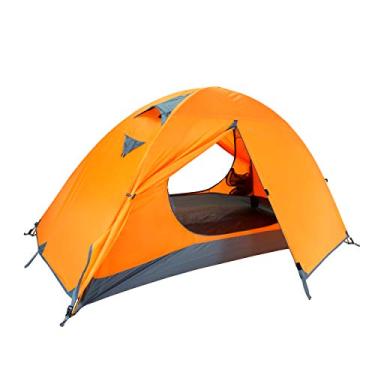 Imagem de Azarxis Barraca de acampamento para 1 homem, 3 estações, fácil de montar, impermeável, camada dupla, poste de alumínio leve para mochila, caminhadas, caminhadas, viagens, escalada ao ar livre (laranja