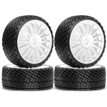 Imagem de REDSPIDER•1/8 1/7 RC On Hard Plastic Rally Racing Wheels and Road Tires OD 3.94''（4PCS） 17mm Hex Touring Tyres for 1:8 1:7 Street Drift Car ARRMA Losi Kyosho GT2 W10 Tamiya HPI WR8 HSP (White)