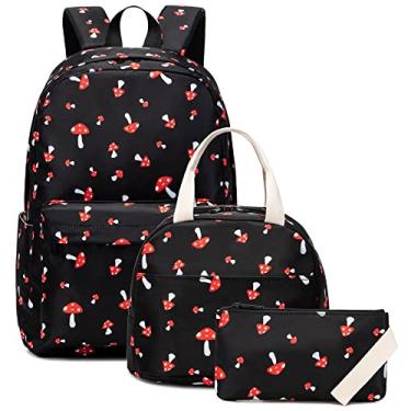 Imagem de Kouxunt Mochilas Escolares Para Meninas Em Formato De Cogumelo Crianças E Adolescentes, Conjunto 3 1, Estojo Lancheira