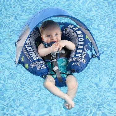 Imagem de Mambobaby Baby Pool Floats with Canopy, AnjeeIOT Pool Float Self-Inflating Compressible Folding Swimming Float Soft Skin-Friendly Fabric for Infant Toddler 3-24 Momths, Blue