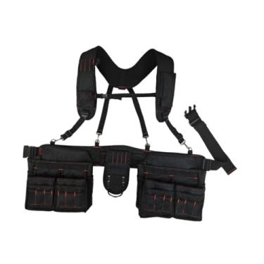 Imagem de WeiLaiKeQi Cinto de ferramentas com suspensórios, organizador de cinto de trabalho, bolsa de cintura para jardim, bolsa utilitária para marcenaria, floristas, Preto Vermelho