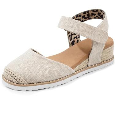 Imagem de Sandália plataforma feminina Dodow – Salto alpargata com tira no tornozelo ajustável e leve com palmilha acolchoada, Branco fechado, 38 BR