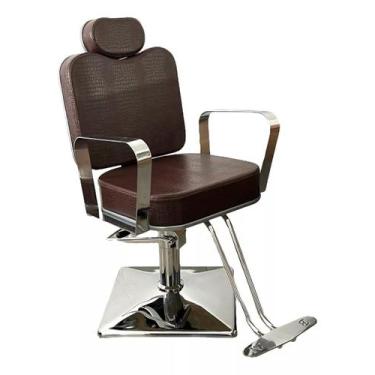 Imagem de Cadeira Hidráulica Reclinável Para salão base quadrada Marrom croco - 
