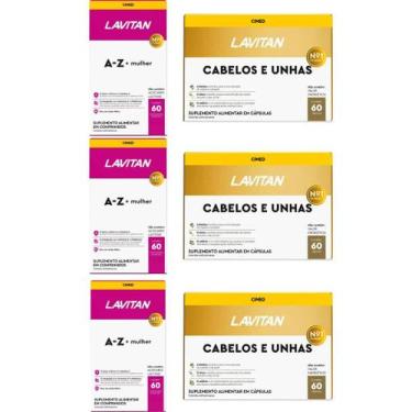 Imagem de Kit com 3 Lavitan Mulher A-Z + 3 Lavitan Cabelos e Unhas  60 Comprimid