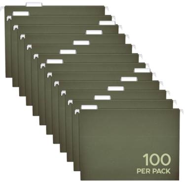 Imagem de Pendaflex Pastas de arquivo suspensas tamanho carta - pacote com 100 - abas ajustáveis de corte 1/5 - Pastas de arquivo manilla verdes a granel com abas 21 x 28 cm