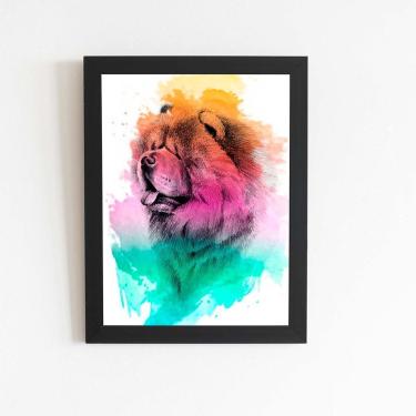 Imagem de Quadro Chow Chow Cachorro Aquarela Tinta Moldura 30X40Cm