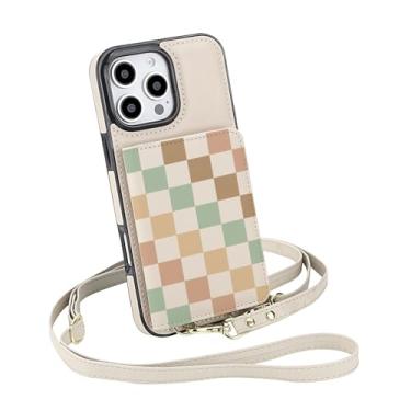 Imagem de uCOLOR Capa feminina tipo carteira para iPhone 16 Pro, bolsa transversal com zíper com alça de ombro e porta-cartões com bloqueio de RFID (Vibrações de verificação pastel, iPhone 16 Pro)