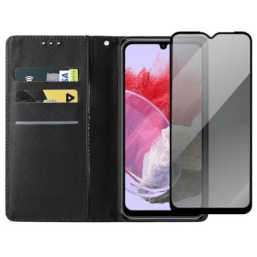 Imagem de Capa Carteira Flip Cover com Película de Privacidade Anti-Espião para Samsung Galaxy M34, Preta