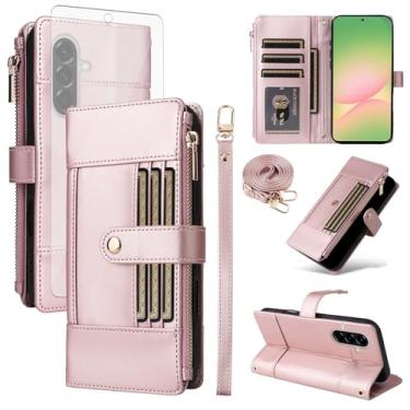 Imagem de Asuwish Capa de celular para Samsung Galaxy A56 5G carteira celular com protetor de tela de vidro temperado bloqueio RFID alça transversal alça flip porta-cartão de crédito slot A 56 56A LTE mulheres