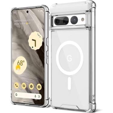 Imagem de Nabefamu Capa para Google Pixel 7 Pro, compatível com MagSafe, proteção de nível militar, não amarela, traseira resistente a arranhões, capa magnética para celular, transparente