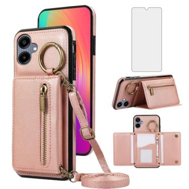 Imagem de Asuwish Capa carteira compatível com Samsung Galaxy A06 5G com protetor de tela de vidro temperado e alça de ombro transversal com fivela de anel e suporte de cartão para celular Ao6 A 06 4G LTE