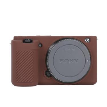 Imagem de STSEETOP Capa de câmera para Sony ZV-E10 – Capa protetora de silicone DSLR, gaiola destacável, à prova de choque, à prova de poeira (marrom)