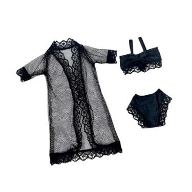 Imagem de YIJU Pijama de boneca para dormir, roupa de banho para boneca de 11,5 polegadas, roupa de banho, de dormir, biquíni, moda praia, Preto