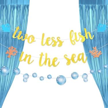 Imagem de Dois balões de bandeira dourada menos peixes no mar, cortina azul para tema náutico, festa de noivado, praia, casamento, âncora, cruzeiro, bandeira, decorações