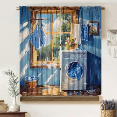 Imagem de Cortinas de lavanderia para janelas, pintura a óleo vintage rústica casa de fazenda lavagem a seco dobra impressão country blackout bolso haste tratamentos cortinas para decoração de lavanderia sala