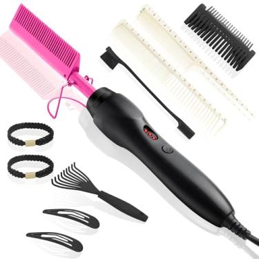 Imagem de Homfu Pente Elétrico Quente Para Mulheres Negras, Conjunto De Pentes Alisadores Cabelo, Peruca Com Rabo Rato, Presilhas Largas, Aquecidas, Ferramenta Modelagem, Presentes Natal, Aniversário, Peines