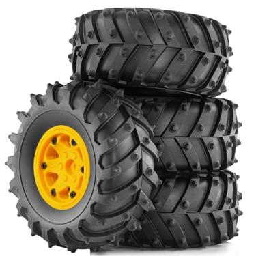 Imagem de 12mm Hex Hub ，4.72''OD Rubber Tires & Wheel Rim for RedCat Volcano Traxxas Rustler HPI HSP Tamiya Exceed Himoto 1/10 Off-Road Monster Truck,120mmx56mm (Yellow)