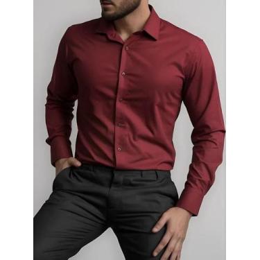 Imagem de Camisa Social Masculina Manga Longa Slim - Fix Modas, Vinho, G