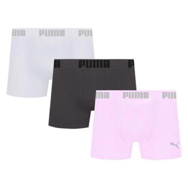 Imagem de Kit 3 Cuecas Puma Boxer Sem Costura Masculina, Grafite, Rosa, P