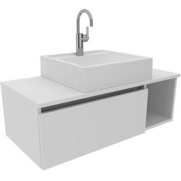Imagem de Gabinete De Banheiro 80 Cm Com Cuba 1 Porta E Nicho Branco - TECNOMÓBI