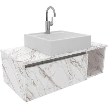 Imagem de Gabinete De Banheiro 80 Cm Com Cuba 1 Porta E Nicho Mármore Branco - T