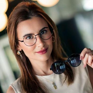 Imagem de Armação e Óculos de Sol Clip-On Feminino Redondo Preto Duo 3 em 1