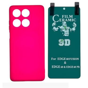 Imagem de Compativel com Moto Edge 60 Fusion - Capinha Capa Veludo Emborrachada Pink + Pelicula de Ceramica 9d