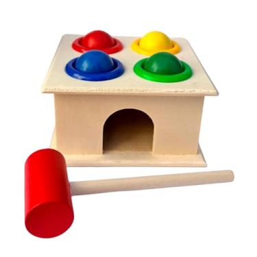 Imagem de Bate Bolas Montessori de Madeira, Brinquedo Educativo com Martelo e 4 Bolas Coloridas, Coordenação Motora, Cores e Habilidades Manuais - Para Crianças 3+ anos