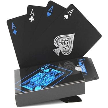 Imagem de Baralho Black A Prova D'agua Preto Com Vermelho Ou Azul Poker Mágica Jogos de Mesa (Preto com Azul)