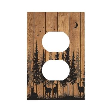 Imagem de LWDZLHD Capa de tomada de madeira marrom rústica veado pinho floresta capa de interruptor de luz decorativa casa de fazenda placa de parede elétrica para banheiro cozinha decoração de quarto 5 x 3