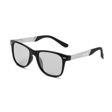 Imagem de Óculos de sol com proteção UV400 para homens e mulheres | Armação pequena, lentes coloridas | Para dirigir e praticar esportes ao ar livre, fotocromático preto prateado