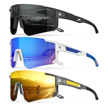 Imagem de QALLY Óculos de sol esportivos polarizados masculinos, com proteção UV400, óculos de sol para ciclismo, corrida, Preto fosco/branco fosco azul/cristal visão noturna, Medium