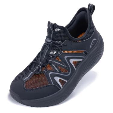 Imagem de Artlea Sapatos de caminhada femininos com bico largo, suporte de arco, fascite plantar, ortopédico, tênis de corrida sem cadarço, Preto, cinza, 9.5 Wide