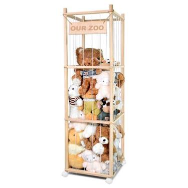 Imagem de Armazenamento de bichos de pelúcia Benchry Wood Zoo com rodas 138 cm