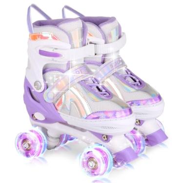 Imagem de Patins para meninas, meninos, crianças de 3 a 12 anos de idade, 4 tamanhos ajustáveis, rodas de iluminação para presente de aniversário para crianças, adolescentes, ambientes internos e externos