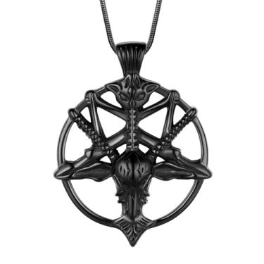 Imagem de Colar pentagrama pentagrama Wiccan - pingente satânico estrela aço inoxidável 316L selo tradicional de tetragrama de Salomão Eliphas Levi's Pentagra Wicca Punk joia retrô, Aço inoxidável, Sem Pedra