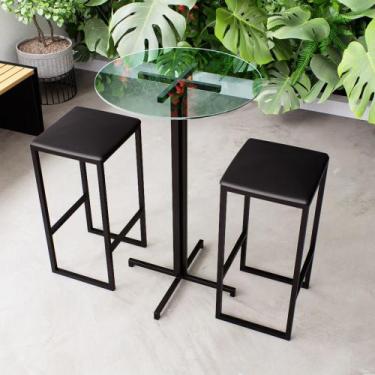 Imagem de Conjunto Mesa Alta Bar Bistrô Redonda Vidro 2 Bancos Estofado Industri