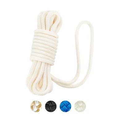 Imagem de BLUEWING Linhas de doca de nylon trançado duplo com laço de 30.5 cm 7.6 m 3/20.3 cm 10 mm corda de ancoragem marinha branca