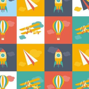 Imagem de Papel de Parede Adesivo Infantil Aviões e Foguetes - 051 - Multimpress