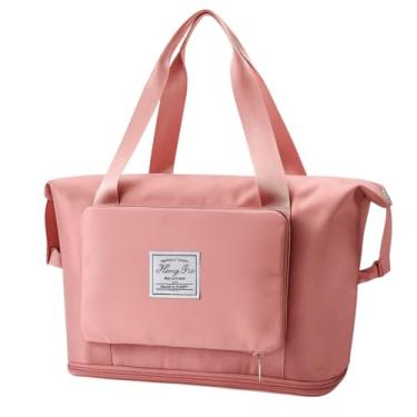Imagem de Bolsa Mala Dobrável Expansível e Impermeável Oxford – Ideal Academia e Viagem • Compartimento para Tênis/Roupas Molhadas • Alças Mão e Tiracolo Reforçadas (Rosa)