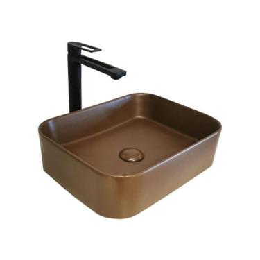 Imagem de Cuba para Banheiro Cerâmica Marrom Fosca Retangular 45cm Reno RC 482
