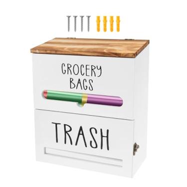 Imagem de ZJRDYYK Dispensador de saco de lixo de madeira, suporte de rolo montado na parede, suporte de saco de lixo de cozinha embaixo da pia, suporte de sacos de lixo montado na parede com tampa para cozinha